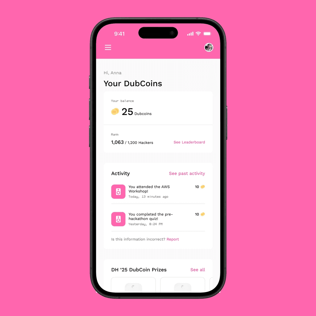 Personalized Welcome screen in the DubCoin app
