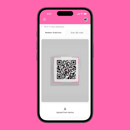 Scan QR codes screen in the DubCoin app