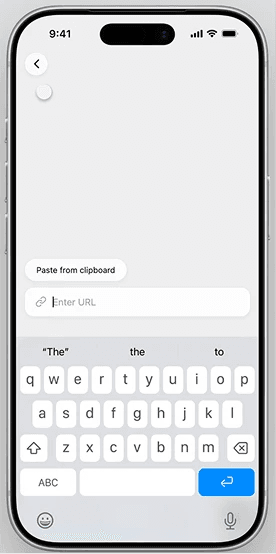 Spur prototype screen for saving content by pasting a link
