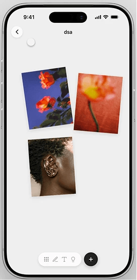 Spur prototype screen showing a workspace canvas with pinned images